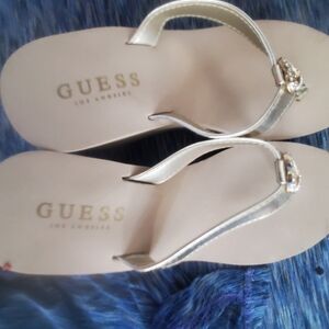 GUESS Metallic Gold Rhinestone Thong Sandals